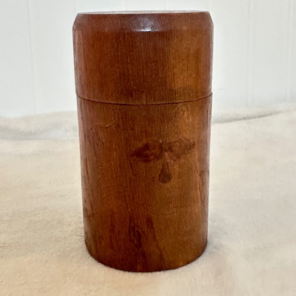 Vintage Hand Carved Face Wooden Canister Turned Storage Box‎ Brown Exc Folk Art